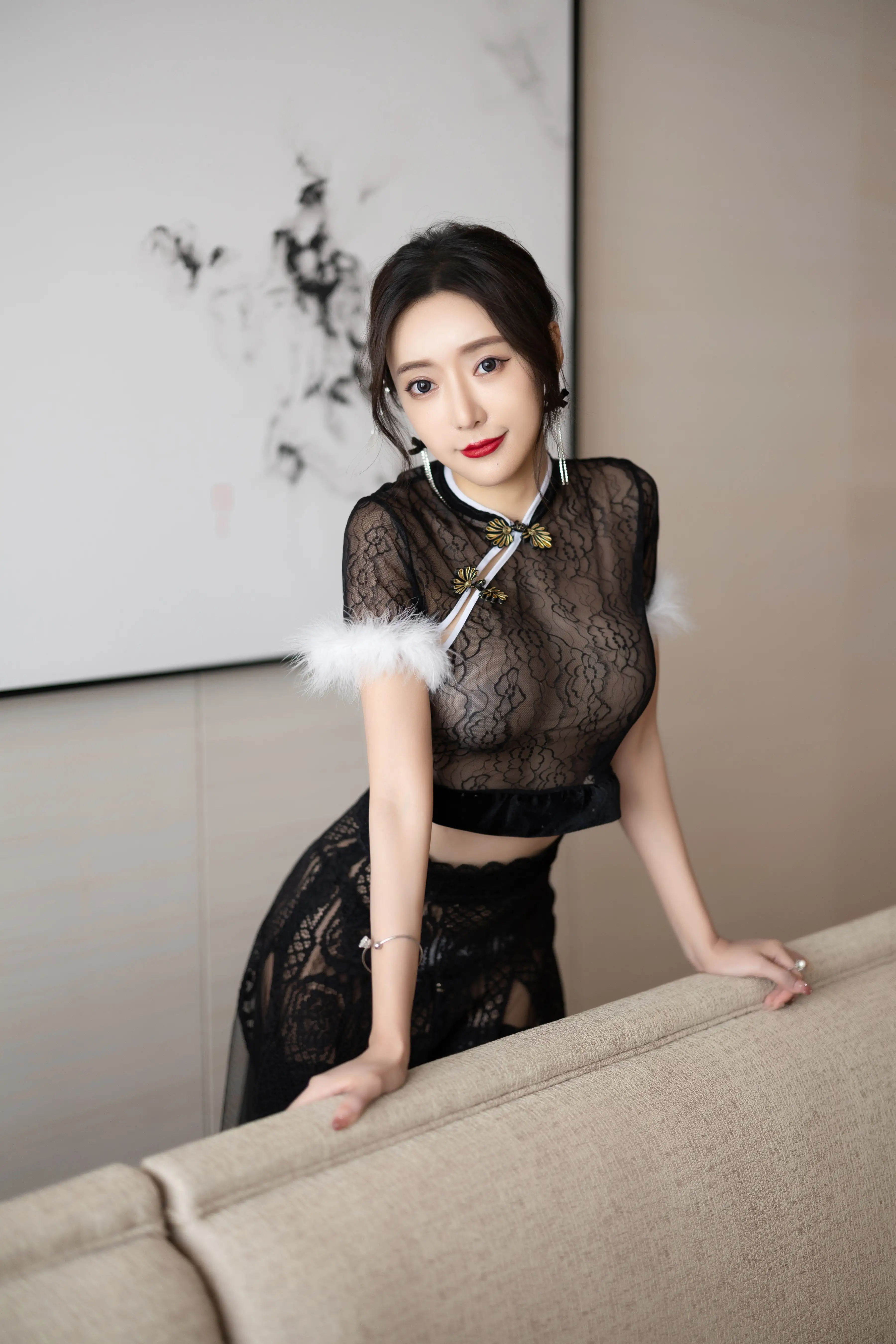 王馨瑶_NO.037_内购无水印_VOL.926_黑色网纱毛毛旗袍_ - M940.COM 内部私购-第5张